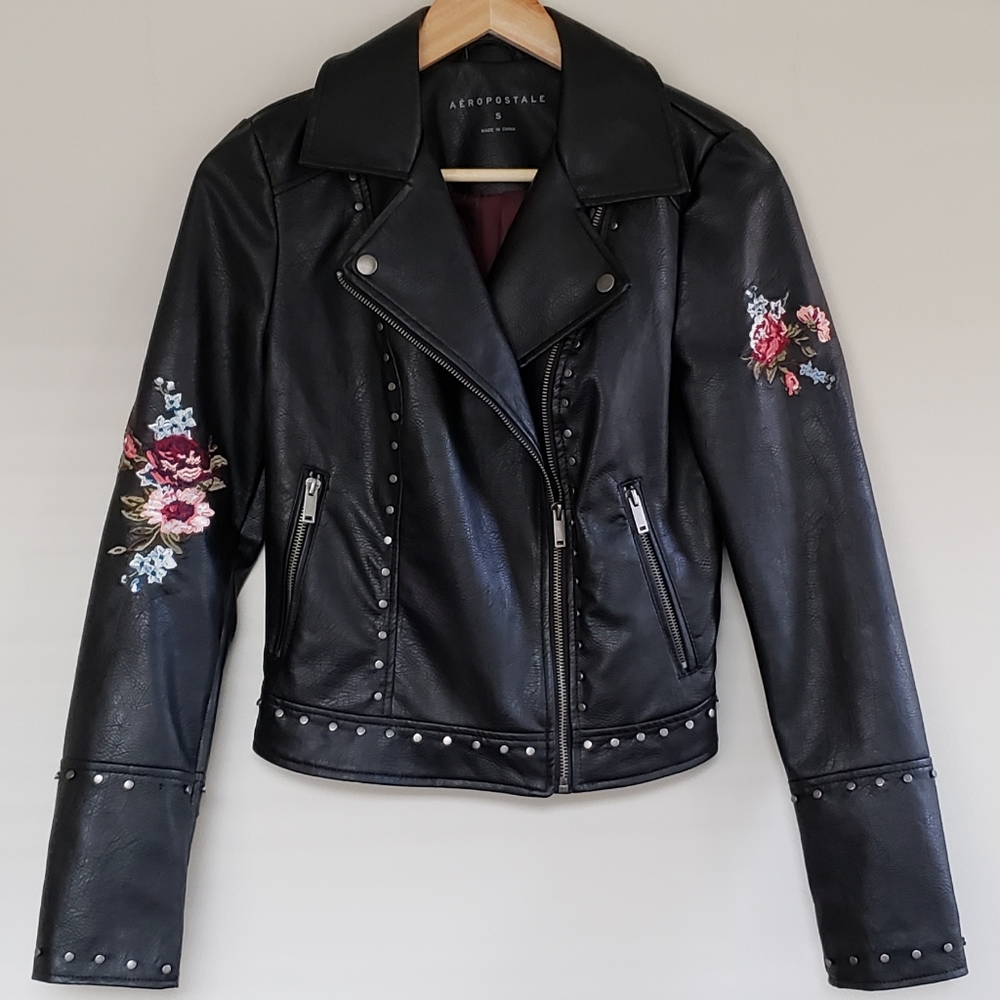 Aeropostale • Faux Leather Embroidered Jacket